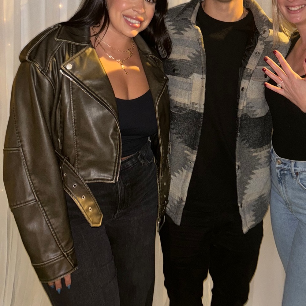 Zara Olive Green Leather Moto Jacket